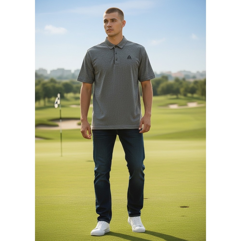 Reebok Mens Performance Polo Shirt Grey Space Dye Short Sleeve Size Large L